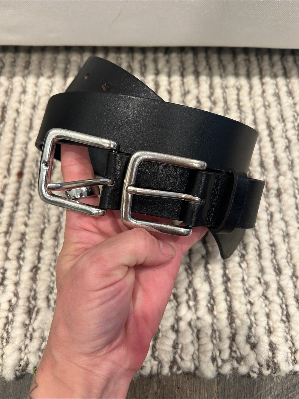 Free People Black Double-Buckle Leather Belt